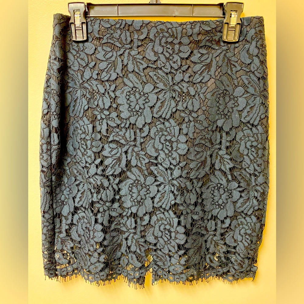BANANA REPUBLIC Women Nylon Cotton Lace Pencil Skirt Navy Floral Sz 2P